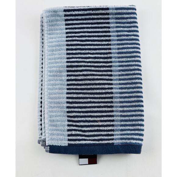 TOMMY HILFIGER Blue Striped Hand Towel Rare Sky Baby Navy Blue Cotton Pakistan - Picture 2 of 10
